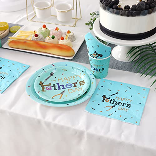 Pandecor Father's Day Party Supplies -Serves 30- Happy Fathers Day 120 Pieces Disposable Tableware Set Includes Dinner Plates,Dessert Plates,Cups,Napkins (Father's Day Set) #TOP2