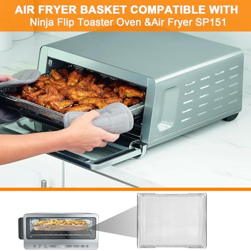 Image of Air fryer Replacement Parts for Ninja Flip Toaster Oven & Air Fryer SP151, 13.8''x 10.6'' Food Grade Stainless Steel Air Fryer Accessories Basket Grill Rack, Dishwasher Safe