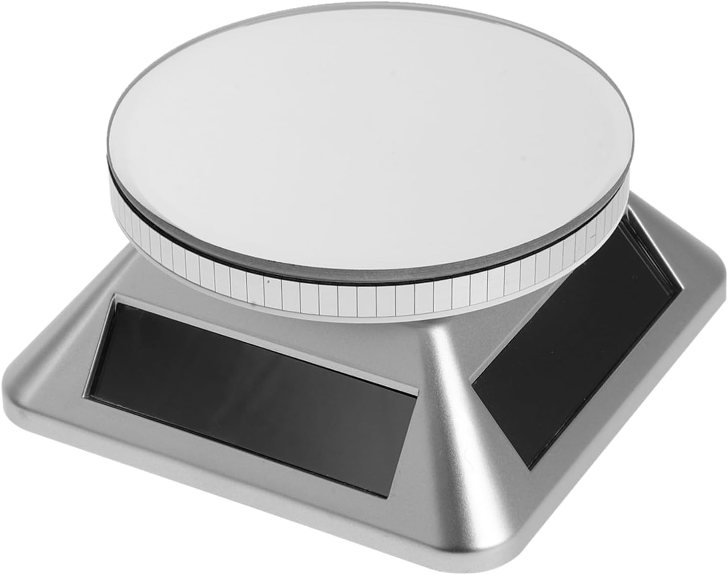 Rotating Jewelry Display Stand Elegant Silver with and Solar Powered 360° Automatic Revolving Platform, Abs Material Secure Stable Structure Turntable for Home and Frequent Use