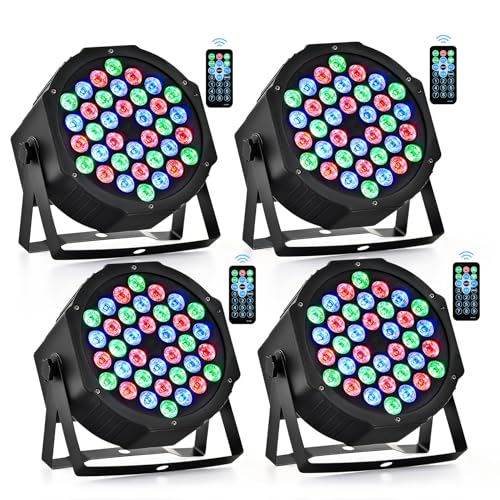 CO-Z 36 LED Stage Lights, RGB Par Lights with Remote Control, DMX Controller Compatible, DJ Lights Stage Lighting Indoor for Christmas Halloween Party, 4 Pack