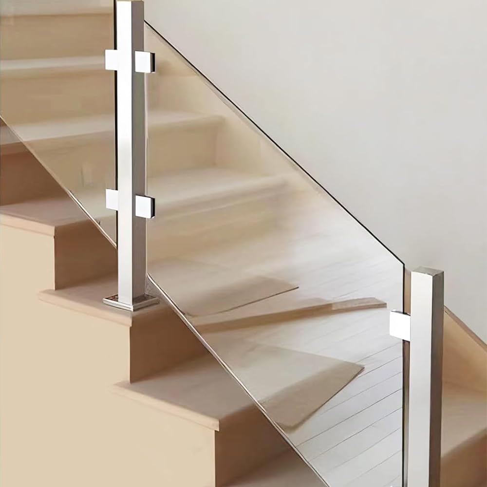 Morsetto per Vetro 8-10mm, 6pcs Morsetti per Vetro Acciaio Inox 304 Supporto per Vetro Regolabile Piatto Posteriore Lucido per Corrimano RinghiereScale Argento