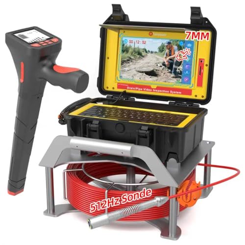 Image of Sanyipace Drain Camera with Locator, Self-Leveling Sewer Camera 100FT /30M, 7MM Cable Pipe Camera with 512Hz Sonde, Distance Counter, Touch Control, Wireless Keyboard, for Plumbing Inspection