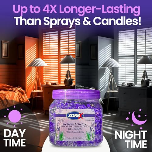 Image of ZORBX Refresh & Relax Odor Neutralizing Gel Beads 12 Oz. 2 Pack - Lavender & Lemongrass Gel Beads Air Freshener Infused with Essential Oils - For Living Room, Bathroom, Car, Closet & Home