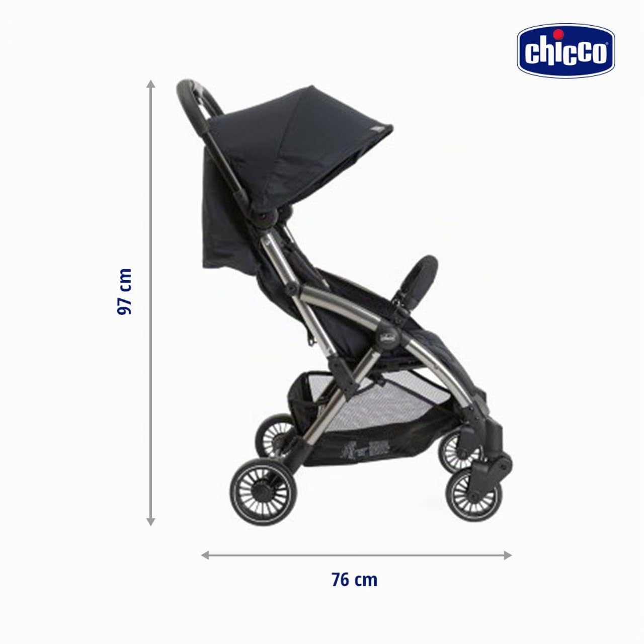 Chicco Silla Paseo Bebé Cheerio, Cochecito 0 Meses a 15 kg Ligero, Compacto, Plegable, Reclinable con Posición para Dormir, Cierre Automático en 1 Movimiento, Capota para Lluvia, Color Negro, 1 Unidad