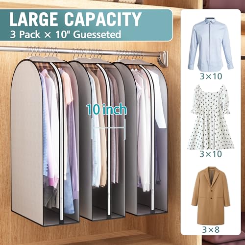 Liuoud 3-Pack Side-View Grey Garment Bags