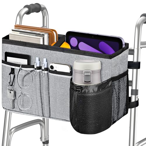 Dotday Upgraded Walker Basket for Folding Walker, Foldable Walker Bag with Cup Holder, Walker Accessories for Seniors with Limited Mobility, Large Capacity & Never Tipping Over- Not Fit for Rollator