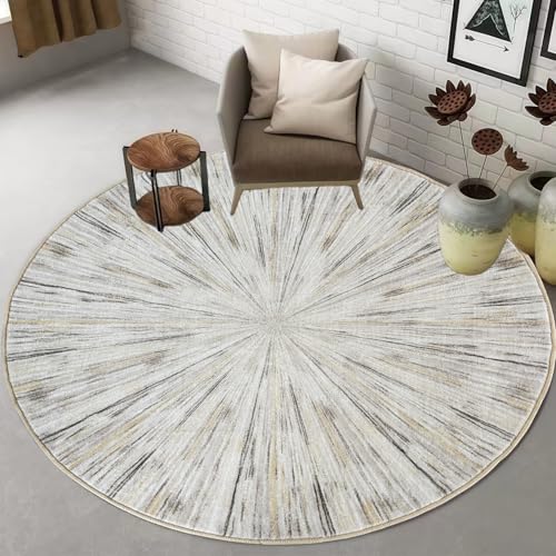 NYCCIA Tapis rond de 200 cm, motif abstrait, crème, taupe, café, antidérapant, lavable, pour salle à manger, salon, chambre d'enfant