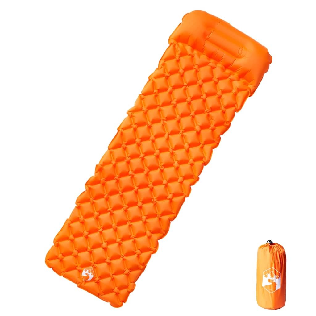 Nadmuchiwana karimata z poduszką, samopompująca, nylon 40D TPU, 188 x 62,5 cm, grubość 6 cm, 560 g, mata kempingowa dla 1 osoby, na zewnątrz, pomarańczowa