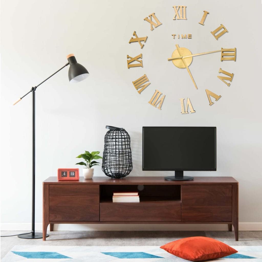 Reloj de pared 3D, diseño moderno, dorado, XXL, 100 cm, silencioso, analógico, para salón, cocina, oficina, dormitorio, con mecanismo de péndulo silencioso y decoración de pared decorativa