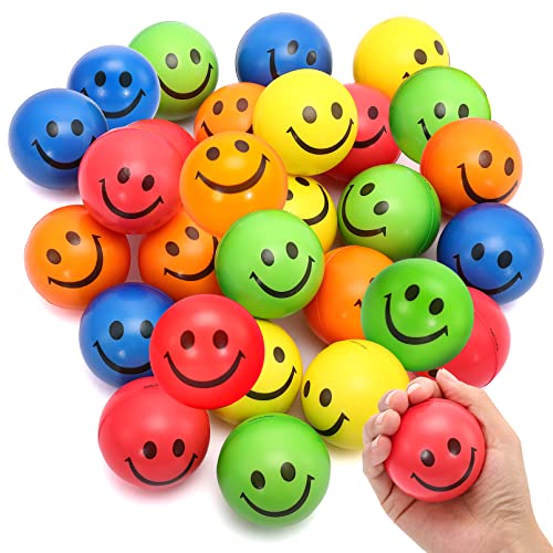 24-Pack-Stress-Balls-Bulk25-Inch-Face-Squeeze-BallsSmile-Face-Stress-BallsParty-Favor-Soft-BallsStress-Relief-Balls-for-Finger-Exercise-School-Carnival-RewardAssorted-Colors-Random