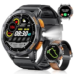 Smartwatch mit GPS, 1.43“ Amoled Display Fitnesuhr, 170+ Sportmodi Sport Uhr, Kompass, Barometerdruck, LED Taschenlampe, 5ATM Wasserdicht Schwimmen Smart Watch Kompatibel mit iPhone Android