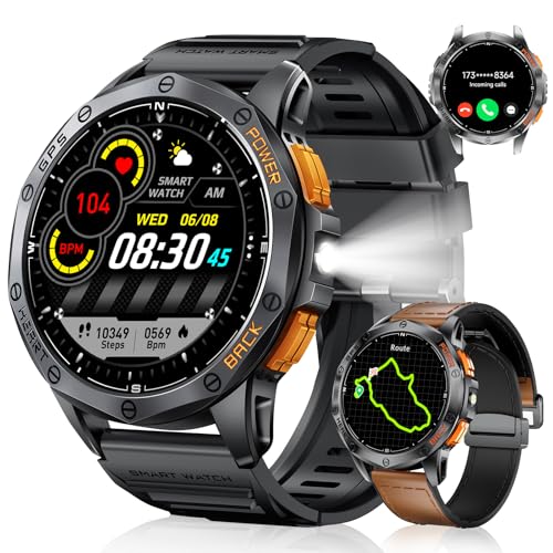 Smartwatch mit GPS, 1.43'' Amoled Display Fitnesuhr, 170+ Sportmodi Sport Uhr, Kompass, Barometerdruck, LED Taschenlampe, 5ATM Wasserdicht Schwimmen Smart Watch Kompatibel mit iPhone Android