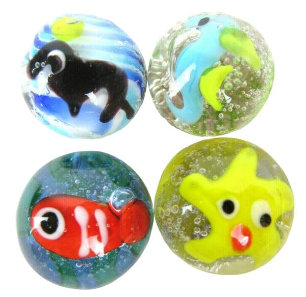 Generic 4 Under The SEA Marble Seal Fish Starfish Seahorse 16mm Handmade Art Glass