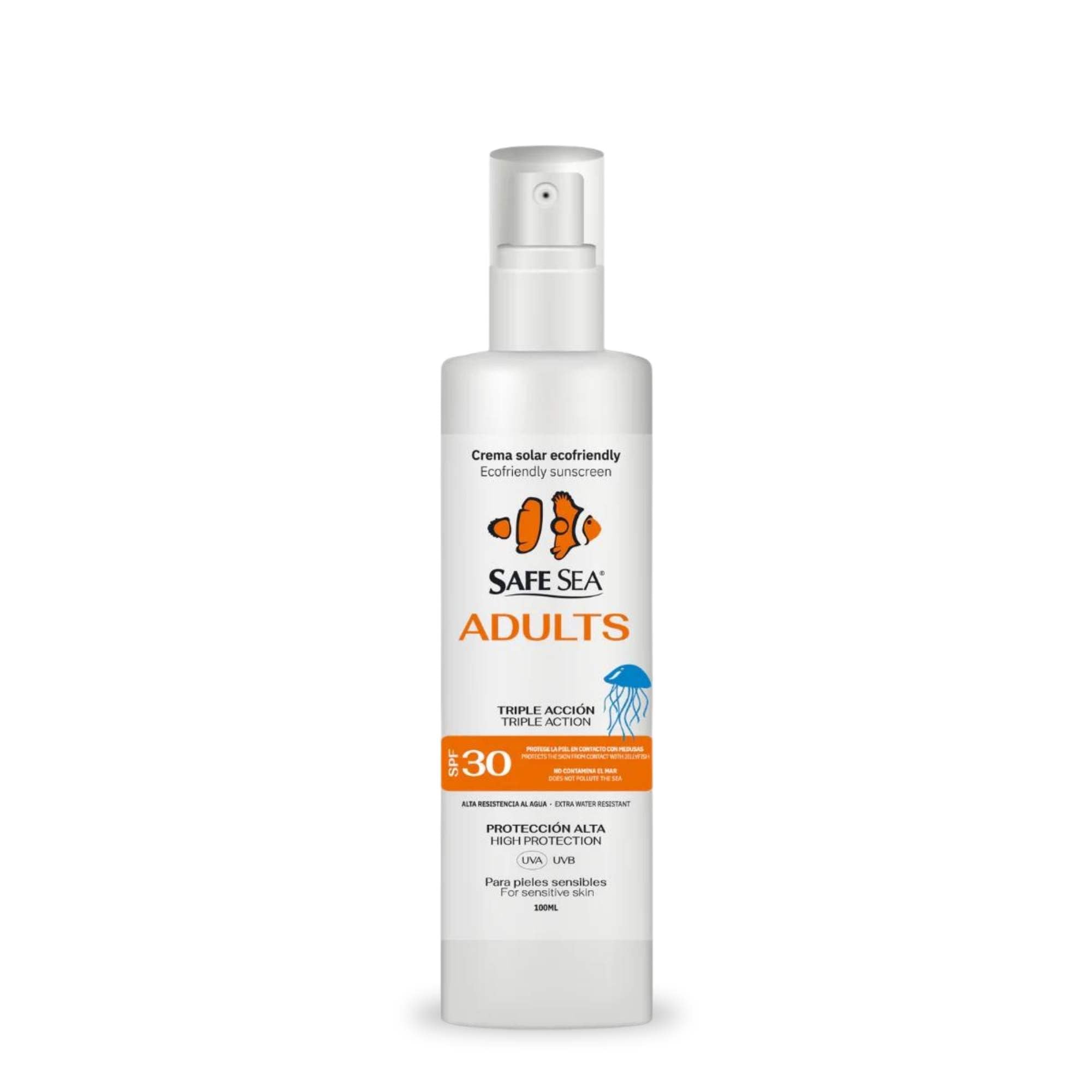 SAFE SEA - Crema Solar 30 Spray 100ml | Protector Solar 30 SPF | Protector Solar en Spray Alta Protección para Adultos | Spray Solar Protege la Piel de la Picadura de Medusas | Crema Solar Spray