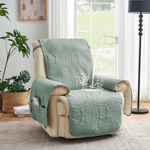 Image of Quilted Recliner Covers, Water-Repellent Recliner Slipcovers, Recliner Covers Stay in Place, Pet Friendly Recliner Cover for Dogs, Washable Chair Protector (Recliner 22 inch, Sage Blue)