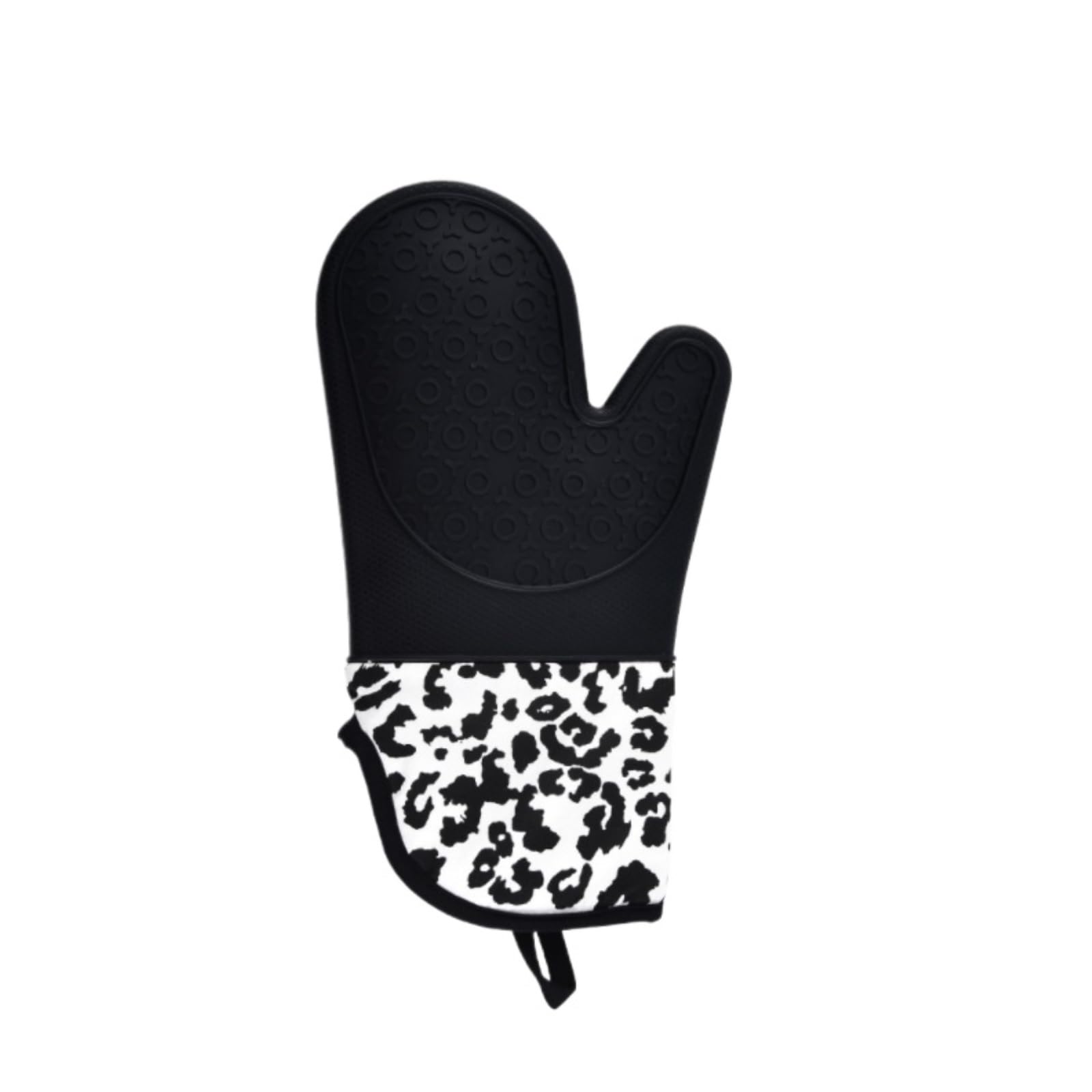 Guantes De Horno para Cocinar 1 Par De Manoplas De Horno De Silicona con Forro Acolchado Y Agarre Texturizado Antideslizante(Black-Leopard Print)
