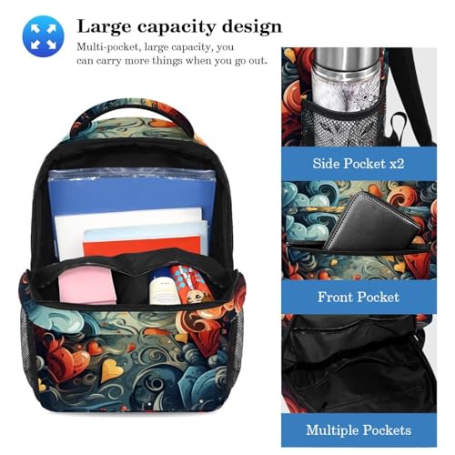 Sac à dos polyvalent large avec compartiments imprimé cœurs rouges - 3