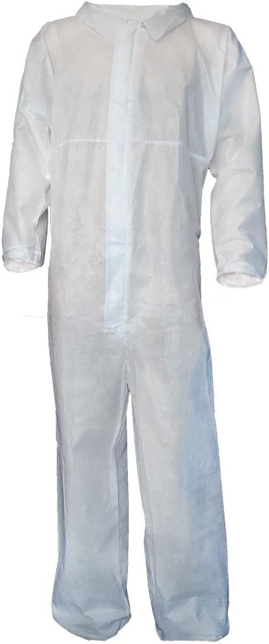 Raytex 5 Pack Disposable Coveralls Jumpsuits for Men White SMMS Chemical Protective Paint Suit Elastic at Cuffs, Ankles,Waist(Large)