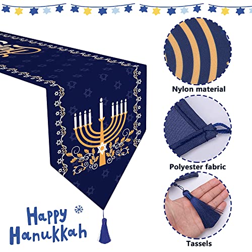 Wehhbtye 2 Pack Hanukkah Table Runner 12 x71 Jewish Chanukah Table Decoration with Tassels Table Runner Dresser Scarves for Table Dinner Holiday Party Hanukkah Table Runner 2