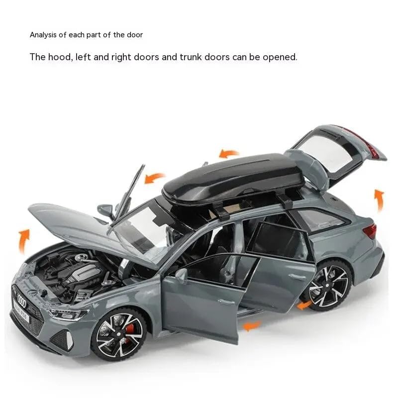 Image of Model Car Exclusive Alloy Metal Pull Back Die-cast Car Metal Pullback Toy car with Openable Doors & Light Music Best Gifts Toys Kids (1:32 Scale Audi RS6 - Grey)