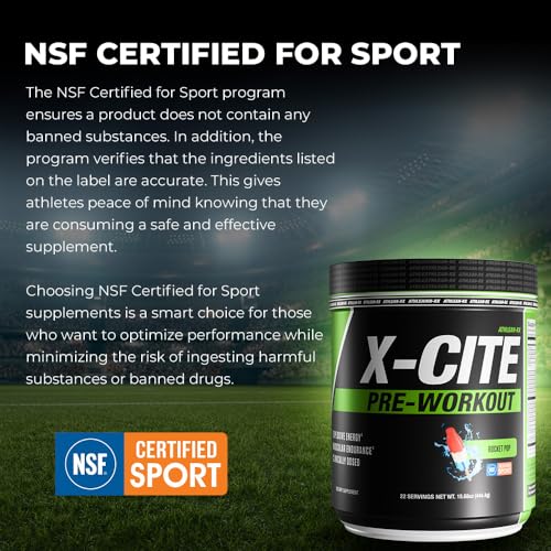 Image of X-CITE Pre-Workout by ATHLEAN-X - Enhanced Formula with Beta-Alanine, Creatine & Caffeine for Ultimate Energy, Endurance, Focus & Muscle Pump, NSF Certified for Sports (Rocket Pop)