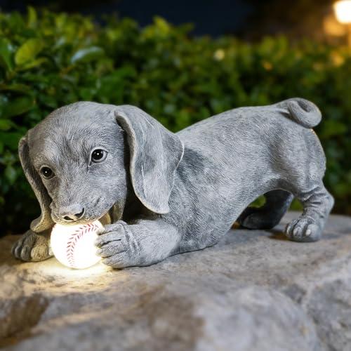 Dachshund Solar Garden Statue Weiner Dog Decor Outdoor Figurine Lights
