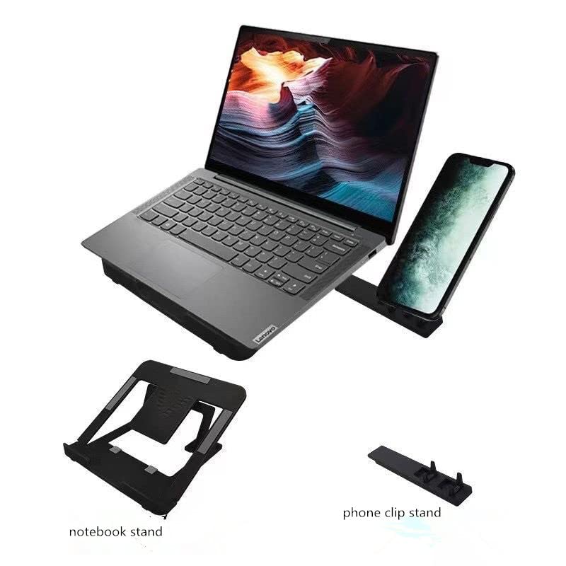 EYUVAA LABEL Adjustable Laptop Stand Patented Riser Ventilated Portable Foldable Tablet Stand Desk Table Laptop Holder with Free Phone Stand (Black) 2
