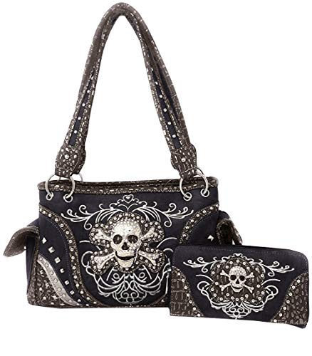 Women's Skull Bones Skeleton Purse Handbag with Matching Wallet in 6 colors