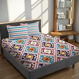 DTEX Soft Glace Cotton Feel Double Bedsheet with 2 Pillow Cover | Mix Cotton Fabric, Floral Print Flat Sheet 90x90 inch with 18x28 inch Pillowcase, Smooth & Durable