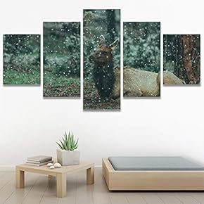 SIGNWIN 5 Panel Canvas Wall Art Animals Deer...