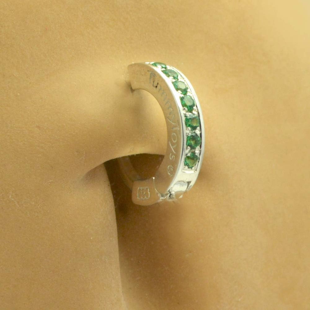 Emerald Green CZ Navel Belly Button Ring hoop With Sparkling Green CZs Handmade By TummyToys® Sexy in a snap navel jewelry