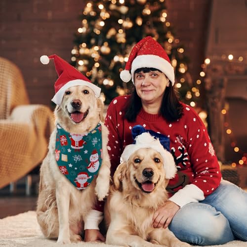 4 Stück Weihnachtshalstücher für Hunde, Süß Weihnachtsmann Schneeflocken-Aufdruck Dreieckstuch für Hunde Atmungsaktiv Weihnachtskostüm, für Kleine Mittelgroße und Große Hunde Katzen (Stil 2)
