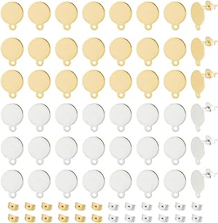 UNICRAFTALE 40pcs 12mm Round Stud Earring with Ear Nut Hypoallergenic Stainless Steel Earring with Loop Golden and Stainless Steel Color Earring Post for DIY Jewelry Making