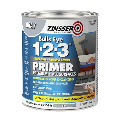 Zinsser 286258 Bulls Eye 1-2-3 All Surface Primer, Quart, Gray by Zinsser - Used condition - US$10.73