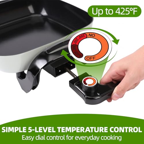 I-Keukenn 12\'\' Ceramic Nonstick Electric Skillet with Tempered Vented Glass Lid, Scratch-Resistant Surface, Cool-Touch Handles, Removable Easy-to-Clean, 120V 1200W 60Hz, Green - Thumbnail 4