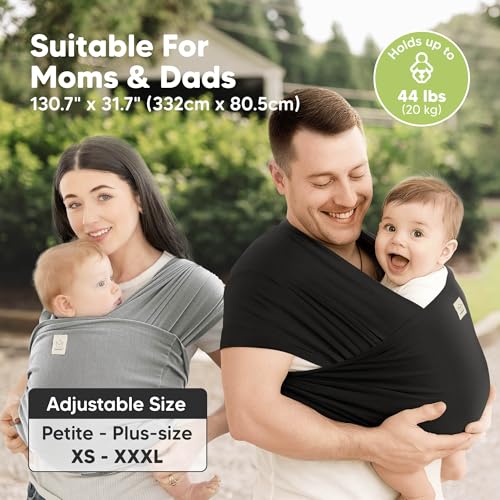 keababies baby wrap carrier ring sling - easy to wear adjustable d-lite baby carrier newborn to toddler infant carrying shirt hands free bonding breathable fabric wearing wrap trendy black