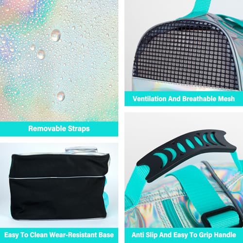 Hytiland Roller Skate Bag for Inline Skates Ice Skates and Figure Skating Stylish Plain Holographic Fashion Design Spacious Big Capacity Breathable Mesh Waterproof Durable for Women and Youth