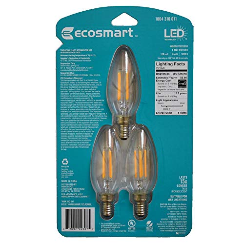 image for EcoSmart 60-Watt Equivalent B11 Dimmable Energy Star Clear Glass Filam