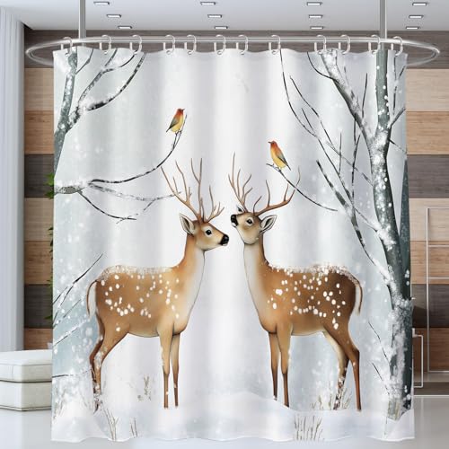 Rideau de douche cerf 180x200 cm imperméable en polyester gris clair pour baignoire - 3