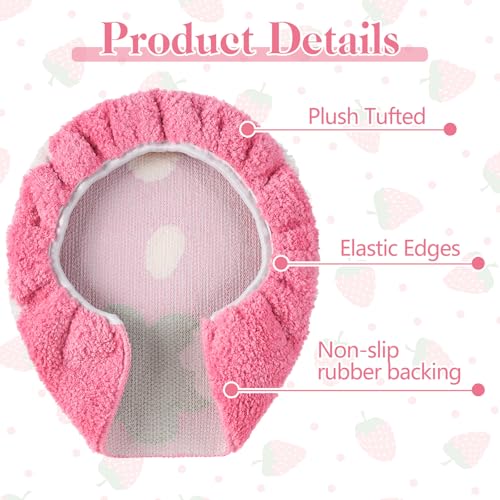 Teecyhooo Pink Strawberry Toilet Lid Cover 17.5 x 15 Inch Cute Strawberry Washable Plush Toilet Cover Soft Microfiber Non Slip Rubber Backing Bathroom Accessories Fits Most Round Elongated