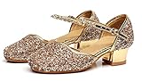  CYSTYLE Neue Prinzessin Schuhe mit Absatz Mädchen Kostüm Ballerina Schuhe - Schleife und Pailletten Karneval Festlich für Kinder (EU 30=Asia 31, Gold)