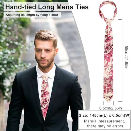 Image of Luckyvestir Mens Ties, Sage /Dusty Blue /Pink Floral Ties for Men, 2.76 inch Cotton Flower Necktie for Wedding /Groomsmen /Party