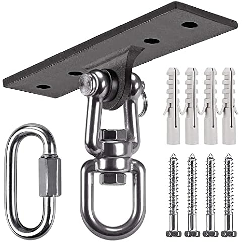 SELEWARE Heavy Bag Hanger,Wall Ceiling Mount Hook with a Carabiner for Suspension Trainer, 360° Rotation Body Weight Strength Training Systems, Aerial Yoga Swing & Hammock, Resistance Band Cover