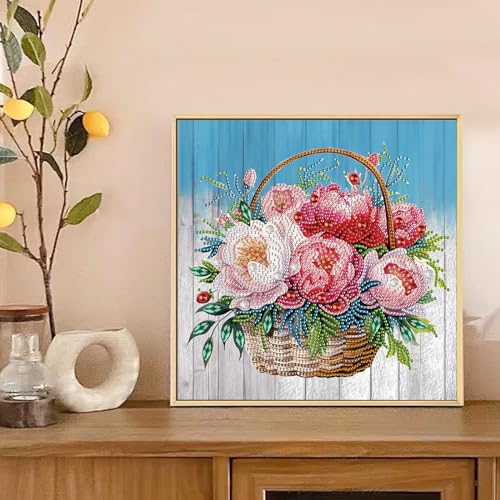 Image of AiYuanzsh Peony Diamond Art Kits for Adults, 12x12inch | Floral 5D Special Shape, For Beginners, Crystal Rhinestones, Home Wall Decoration Gift