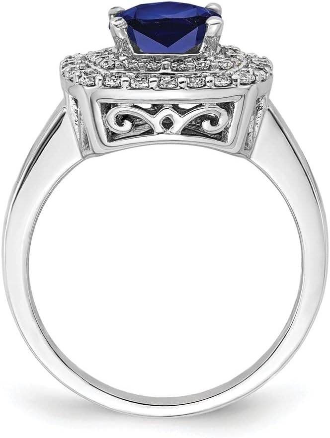 Diamond2Deal 14k White Gold Lab Grown Diamond and Blue Sapphire Engagement Wedding Ring