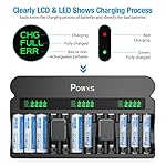 POWXS Rechargeable AA AAA 9V Battery Charger with 1800mA High-Speed, 12 Bay Independent Battery Charger for 1.2V Ni-MH…