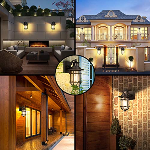 Set Of 2 Motion Sensor Outdoor Wall Lantern Dusk To Dawn Waterproof Exterior Wall Sconce With Seeded Glass Black Wall Mount Light Fixture For Porch Doorway Garage, E26 Socket, Motion Activated #TOP7