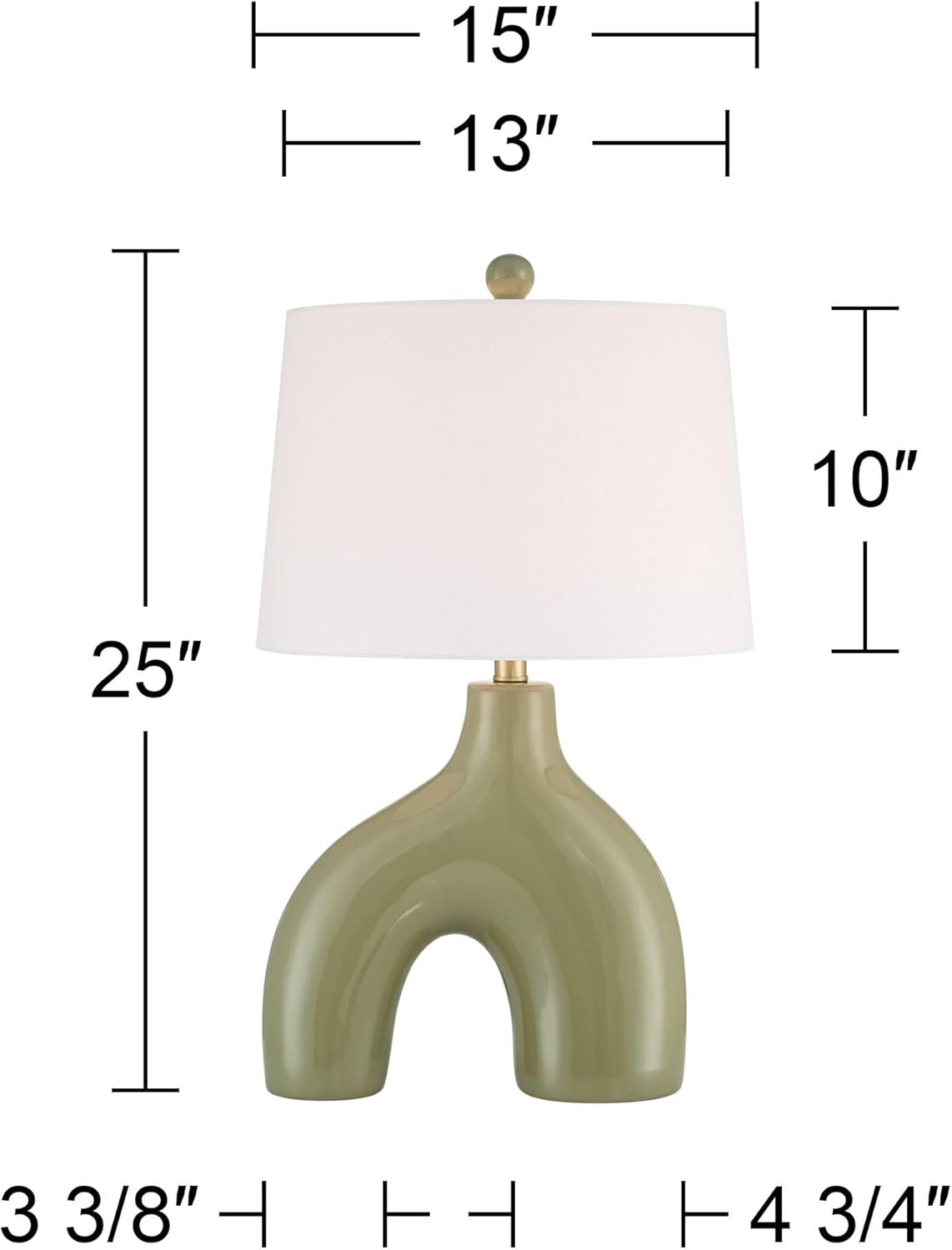 360 Lighting Lyrah 25" High Mid Century Modern 3-Way Table Lamp Green Glaze Finish Ceramic Single Fabric White Shade Living Room Bedroom Bedside Nightstand House Office Home Reading Kitchen Entryway
