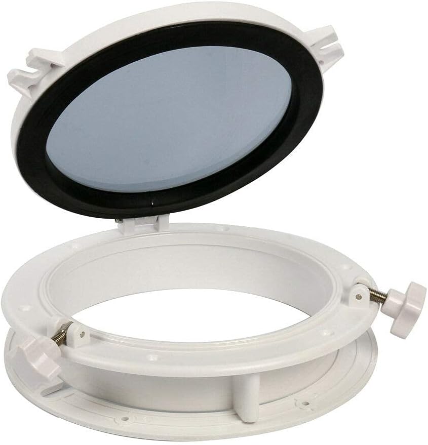 Amarine made Boat Window Yacht Round Opening Portlight Porthole Window 10" Replacement Window Port Hole - ABS , Tempered Glass -Marine/boat/rv Portlight Hatch, Color: White, Black (White)