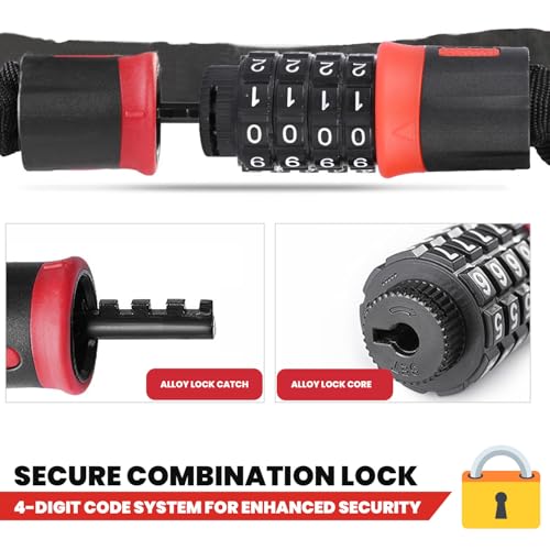 Image of Allextreme Heavy Duty Anti Theft Stainless Steel Chain Lock with 4 Digit Security Resettable Combination Number Locks Multipurpose Use for Bike Bicycle Helmet (Pack of 1, Black)